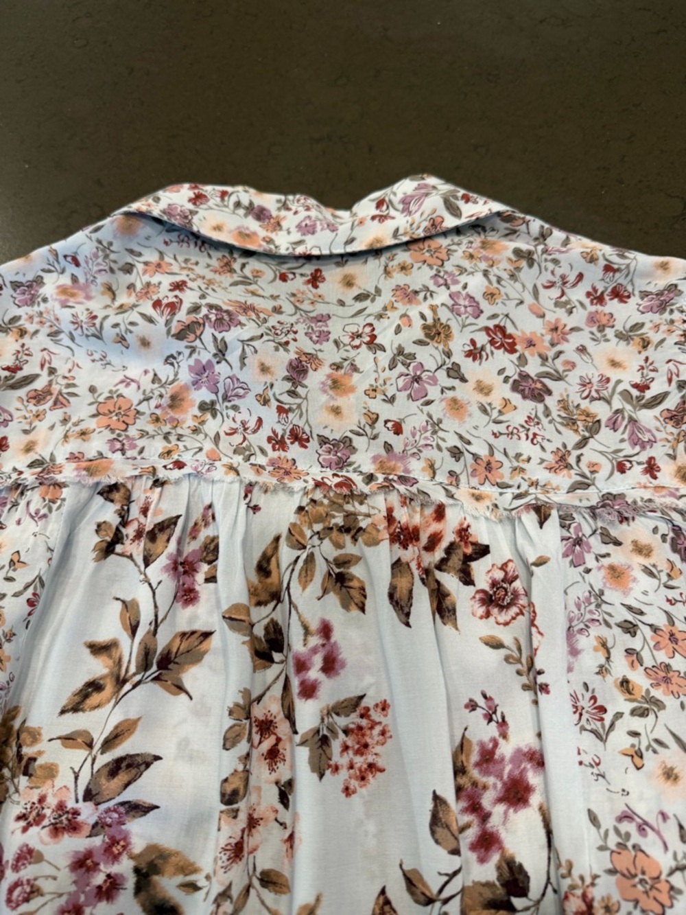 lovestitch White Floral Button-Front Blouse with Pink & Brown Floral Print - Picture 10 of 11